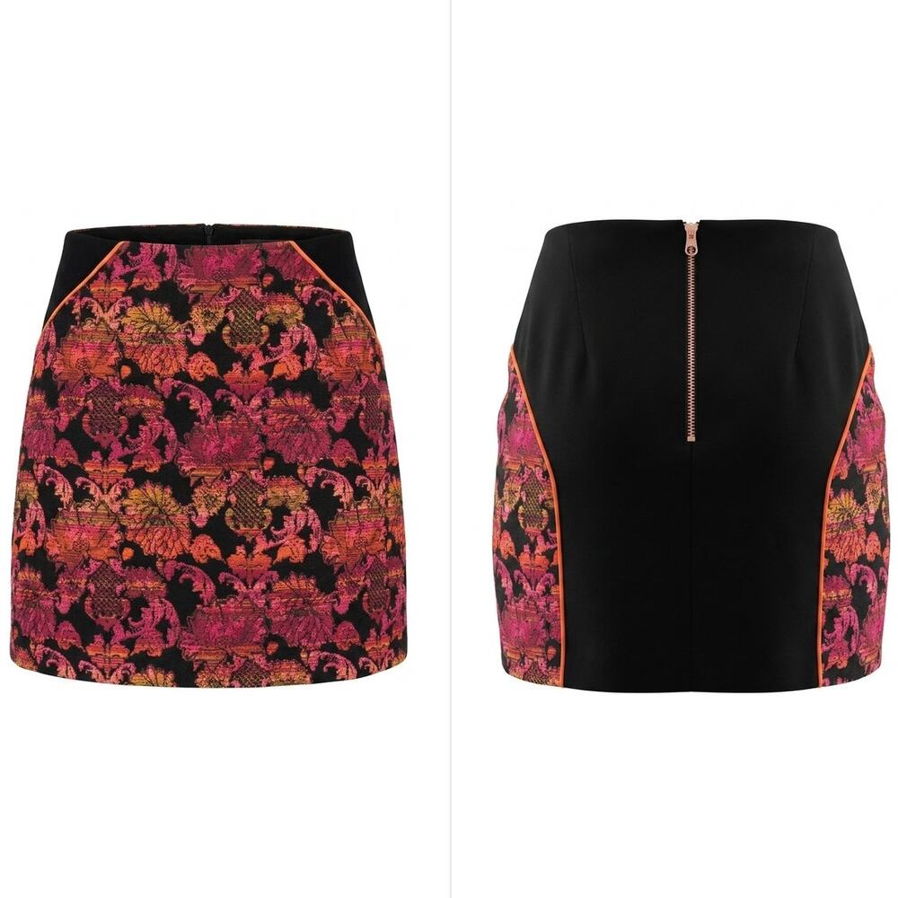 Ted Baker Sew In Love Black Pink Floral Tapestry Mini Skirt Women Size 0